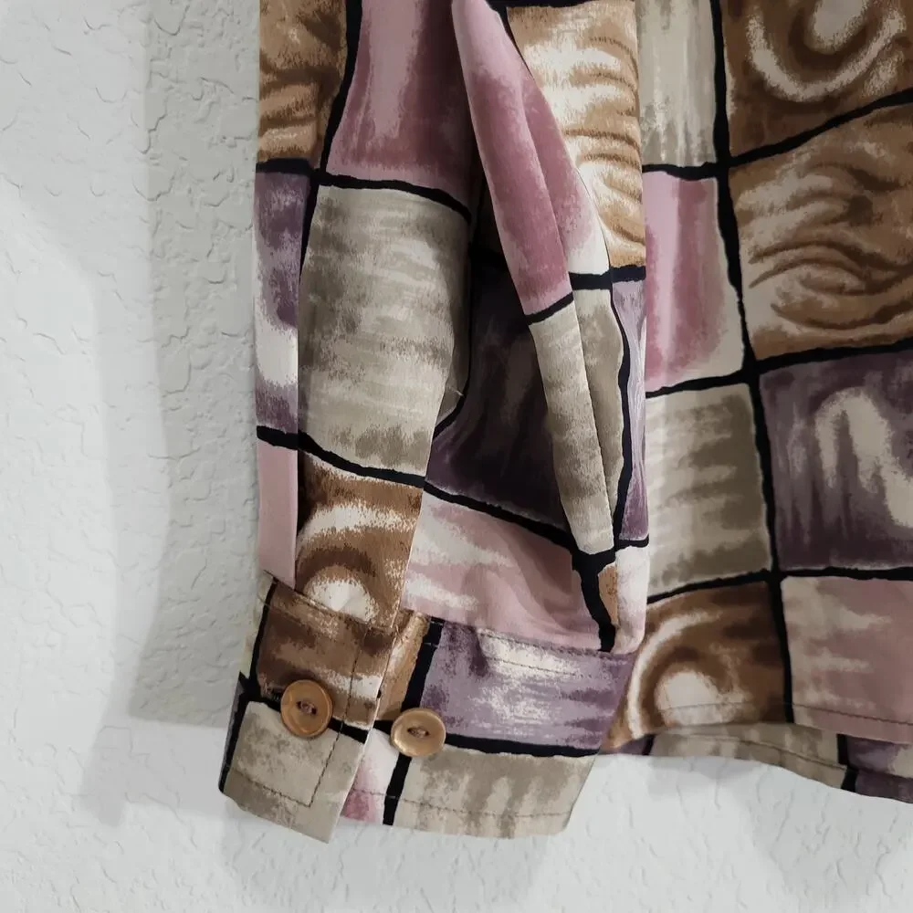 Blouseworks Blouse Shirt Womens XL Geometric Window pane Long Sleeve Button Down - Picture 6 of 12